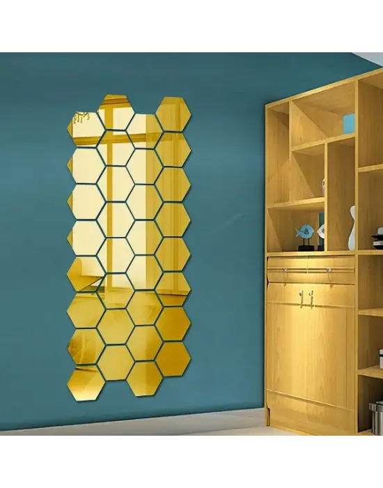 Yapışkanlı Akrilik Gold Ayna Seti 12 Adet