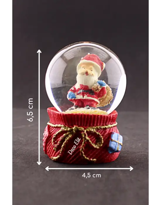 Yeni Yıl Hediye Torbalı Noel Baba Temalı Mini Boy Kar Küresi 6,5 cm