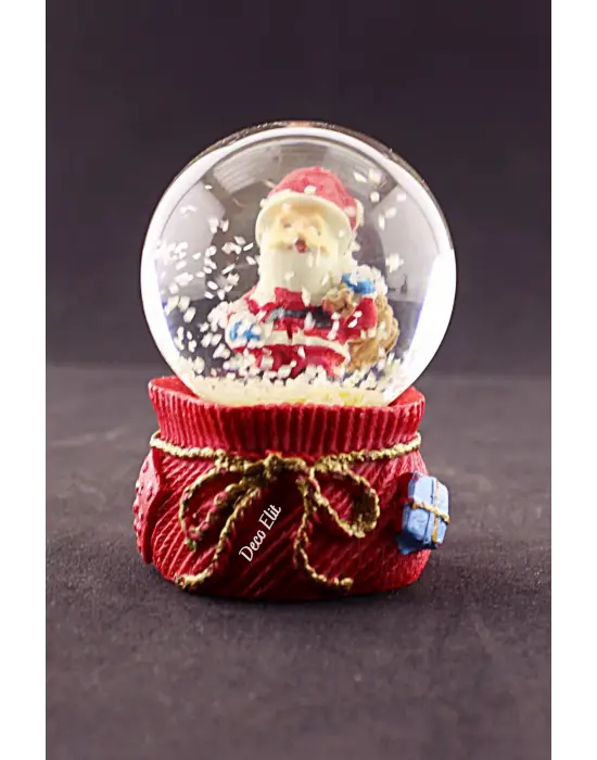 Yeni Yıl Hediye Torbalı Noel Baba Temalı Mini Boy Kar Küresi 6,5 cm