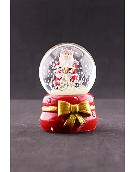 Yeni Yıl ı Noel Baba Temalı Kurdele Detaylı Mini Boy Işıklı Kar Küresi 6,5 cm A