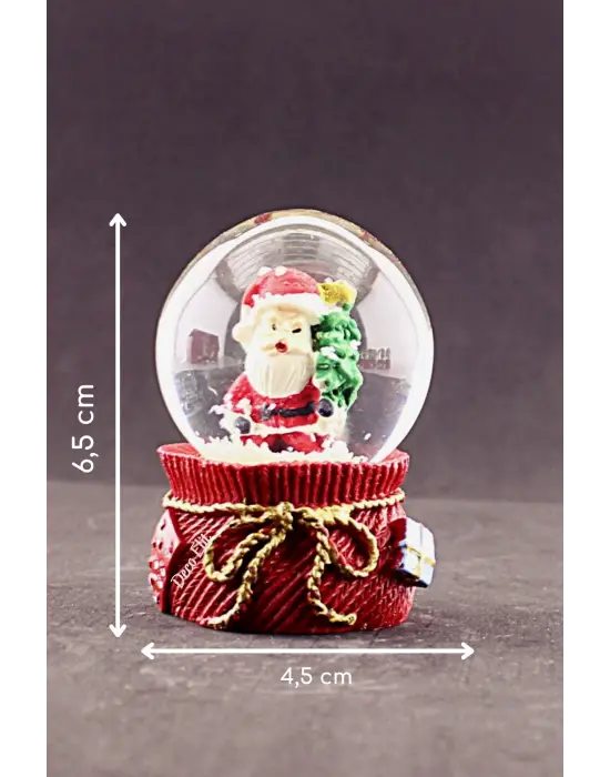 Yeni Yıl Noel Baba ve Çam Ağacı Temalı Mini Boy Kar Küresi 6,5 cm