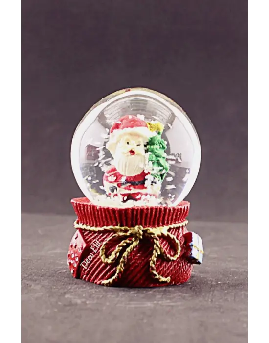 Yeni Yıl Noel Baba ve Çam Ağacı Temalı Mini Boy Kar Küresi 6,5 cm