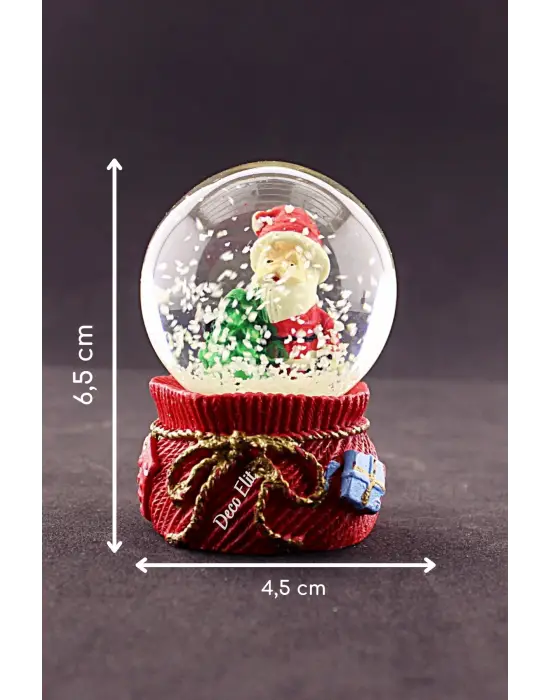 Yeni Yıl Noel Baba ve Çam Ağacı Temalı Mini Boy Kar Küresi 6,5 cm