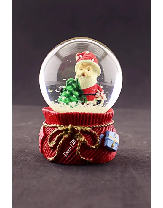 Yeni Yıl Noel Baba ve Çam Ağacı Temalı Mini Boy Kar Küresi 6,5 cm
