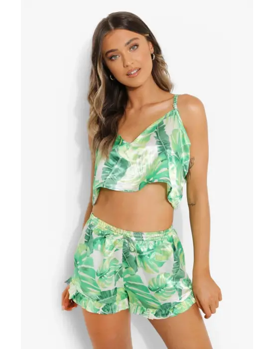 ieg™ Yeşil Fırfırlı Şortlu Pijama Takımı