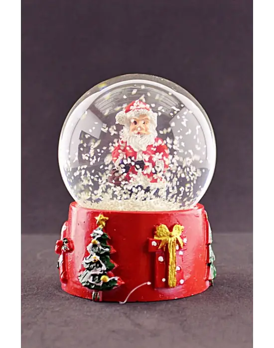Yılbaşı Süsü Noel Baba Merry Christmas Tasarımlı 9 cm Orta Boy Işıklı Kar Küresi  1B