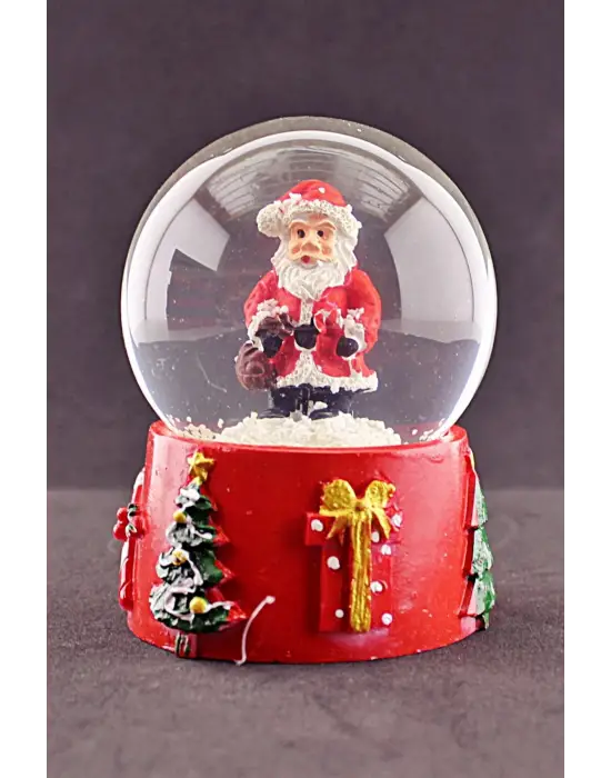 Yılbaşı Süsü Noel Baba Merry Christmas Tasarımlı 9 cm Orta Boy Işıklı Kar Küresi  1B