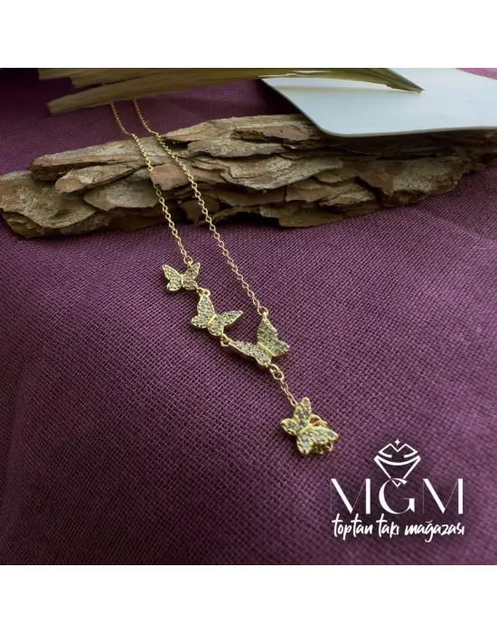IEG - Zirkon Taşlı Kelebek Detaylı Kolye
