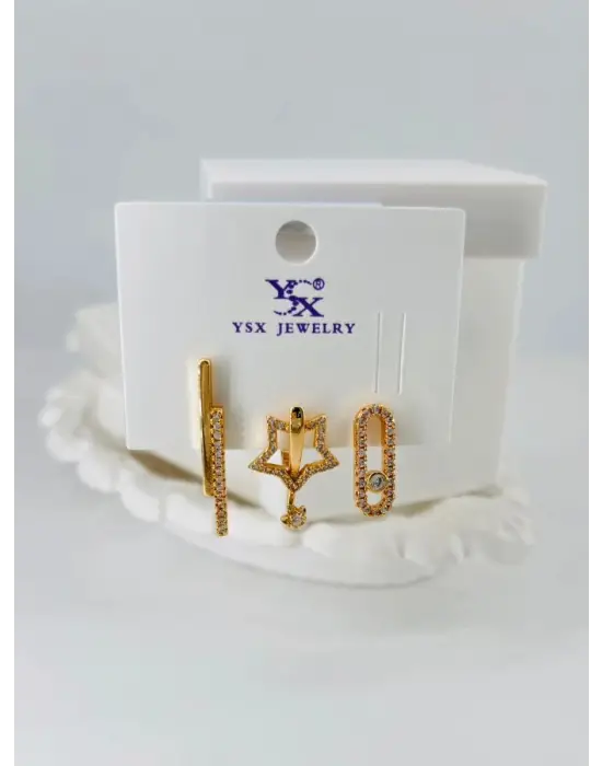 IEG - Zirkon Taşlı Üçlü Kombin Küpe