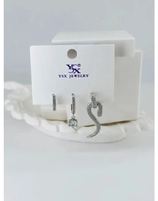 IEG - Zirkon Taşlı Üçlü Kombin Küpe