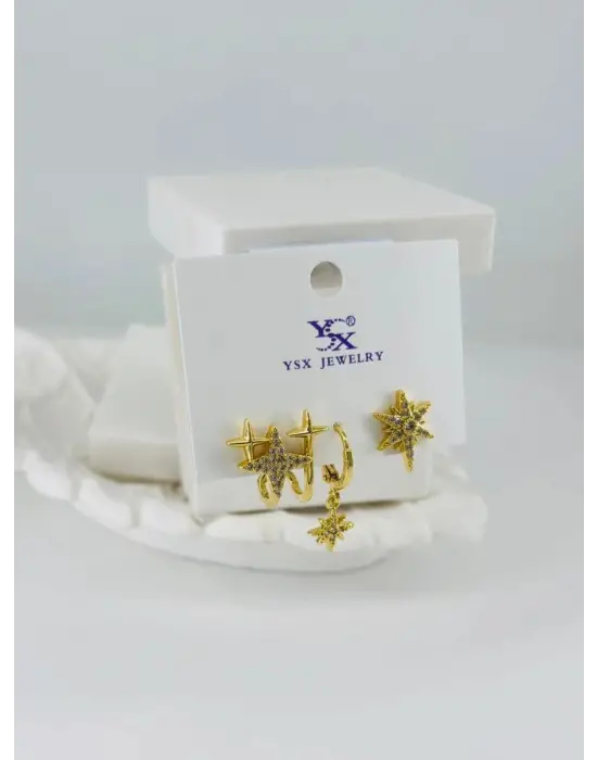 IEG - Zirkon Taşlı Üçlü Kombin Küpe
