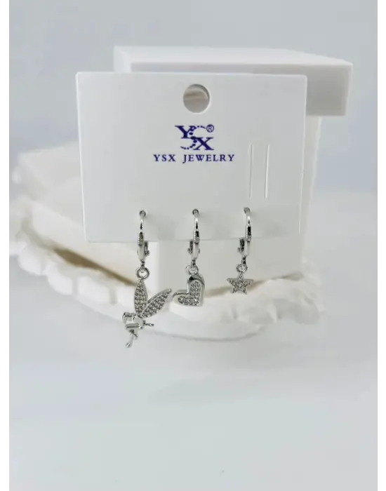 IEG - Zirkon Taşlı Üçlü Kombin Küpe