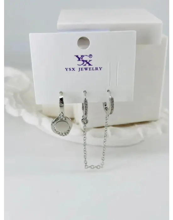 IEG - Zirkon Taşlı Üçlü Kombin Küpe