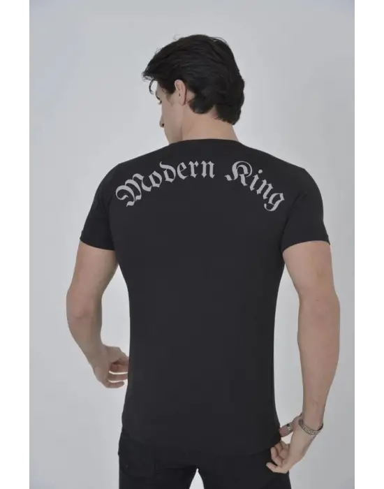 iegiyim™ Erkek Göğüs File Aksesuarlı T-shirt - Siyah
