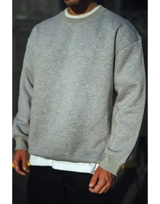 iegiyim™ Erkek Kışlık Bisiklet Yaka 3 İplik Basic SweatShirt - Gri