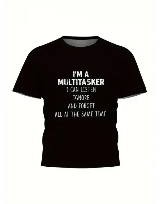 iegiyim™ Erkek T-shirt Komik Multitasker Baskılı Kısa kol Tişört - Siyah
