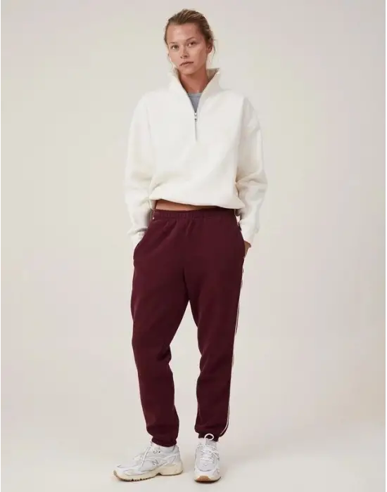 iegiyim™ Kadın 3 İplik Pamuklu Oversize Yarım Fermuarlı Yakalı Basic Sweatshirt - Beyaz