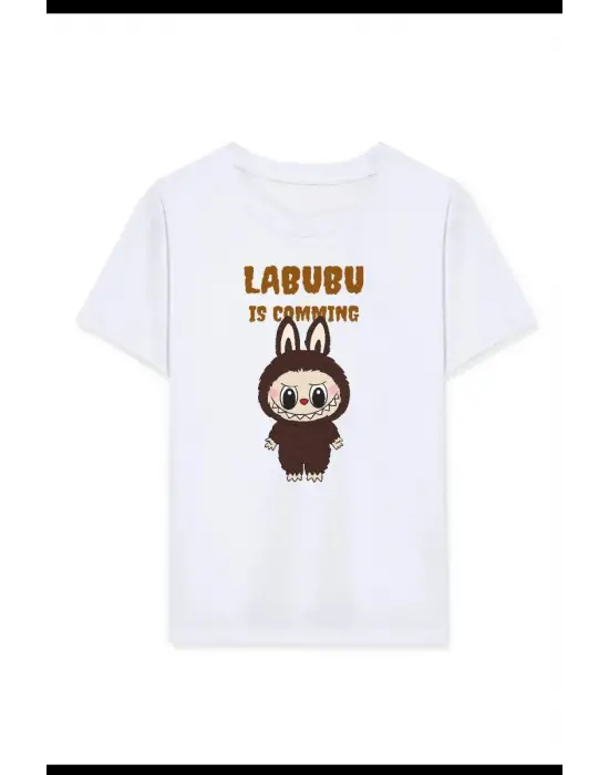 iegiyim™ Kız Labubu Çocuk Baskılı T-Shirt - Beyaz