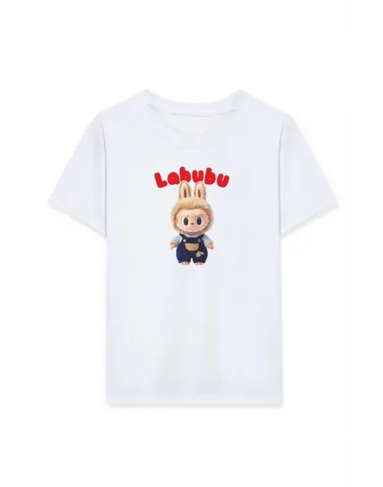 iegiyim™ Kız Labubu Çocuk Baskılı T-Shirt - Beyaz