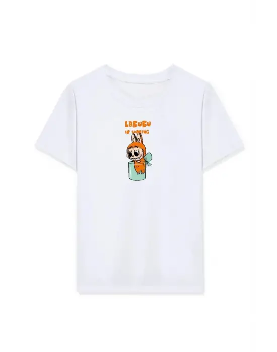 iegiyim™ Kız Labubu Çocuk Baskılı T-Shirt - Beyaz