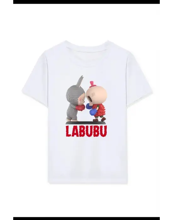 iegiyim™ Kız Labubu Çocuk Baskılı T-Shirt - Beyaz