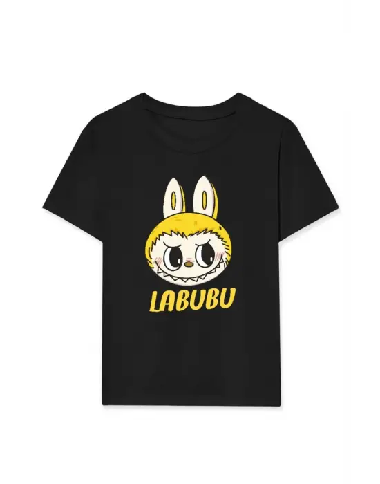 iegiyim™ Kız Labubu Çocuk Baskılı T-Shirt - Siyah