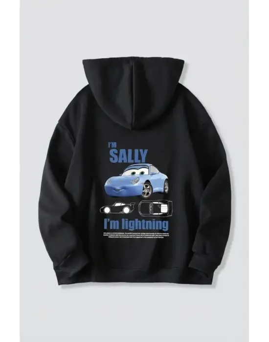 iegiyim™ Sevgililer Günü Özel Kapüşonlu Araba Baskılı Oversize Sweatshirt - Siyah