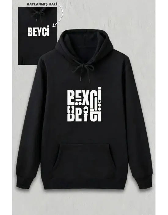 iegiyim™ Sevgililer Günü Özel Kapüşonlu Beyci Baskılı Oversize Sweatshirt - Siyah
