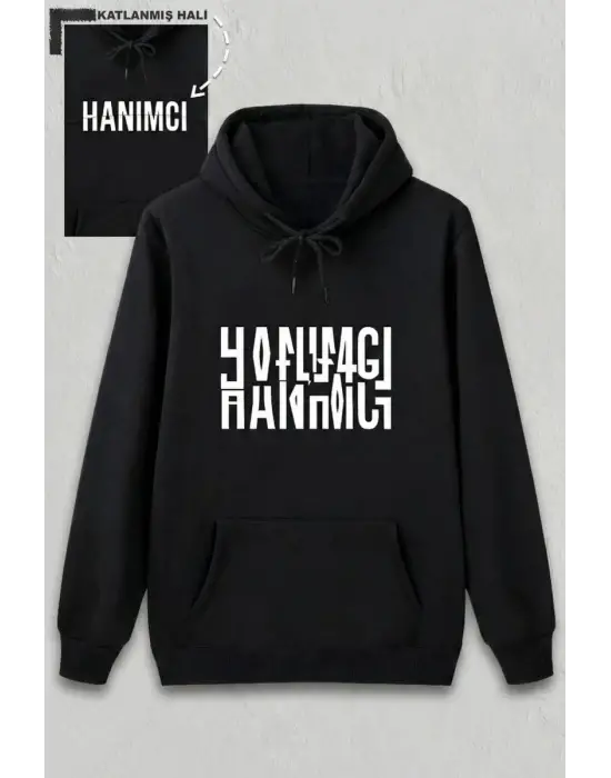 iegiyim™ Sevgililer Günü Özel Kapüşonlu Hanımcı Baskılı Oversize Sweatshirt - Siyah