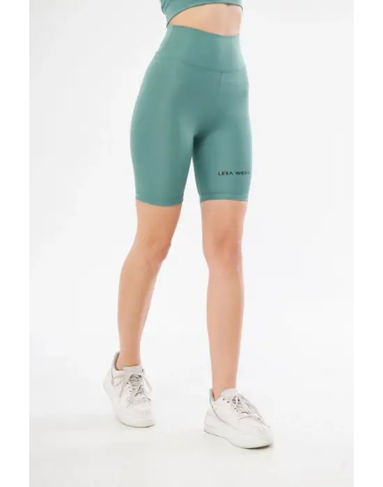 iegiyim™ Yüksek Bel Biker Sporcu Şort - Mint Yeşili