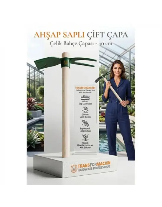 İki Dilli  Ahşap Saplı Çatal Çapa, 2si 1 Arada Çelik El Çapası, Bahçe Toprak Havalandırma Ot Sökme Aleti