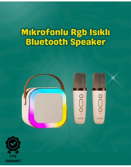 İki Mikrofonlu Renkli Led Işıklı Karaoke Cihazı