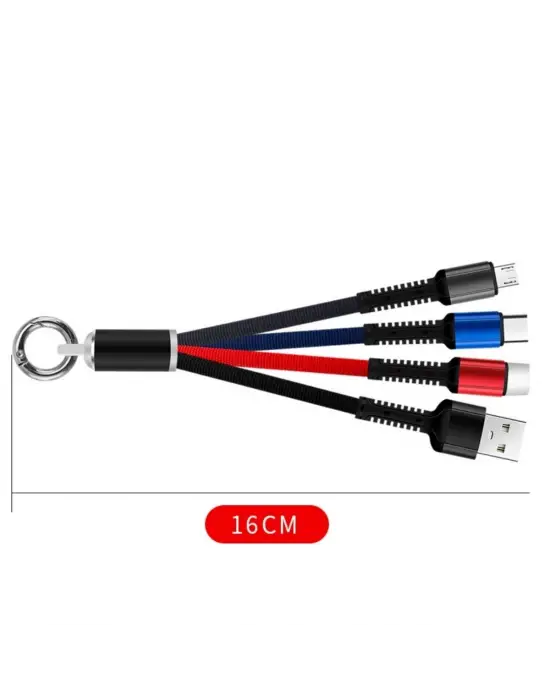 Işıklı Anahtarlık Model 3 in 1 USB Çıkışlı MİKRO,TYPE-C ve İphone Uyumlu Şarj Kablosu