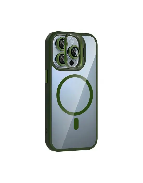 Joko Apple İphone 15 Pro Max Remim Lensli Magsafe Standlı Kapak - Koyu Yeşil