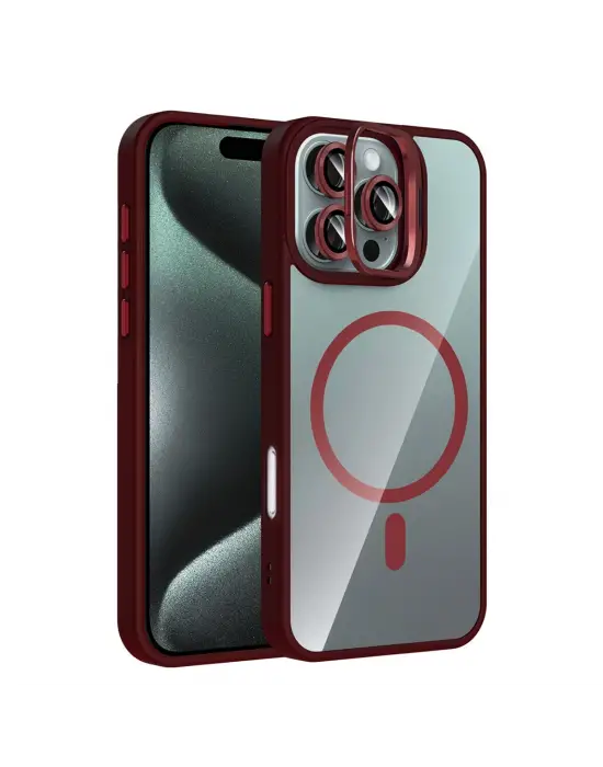 Joko Apple İphone 16 Pro Max Remim Lensli Magsafe Standlı Kapak - Bordo
