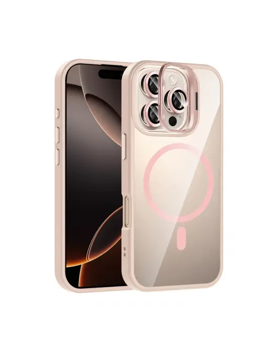 Joko Apple İphone 16 Pro Max Remim Lensli Magsafe Standlı Kapak - Pembe