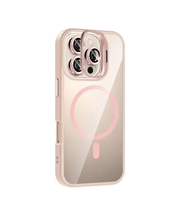 Joko Apple İphone 16 Pro Max Remim Lensli Magsafe Standlı Kapak - Pembe