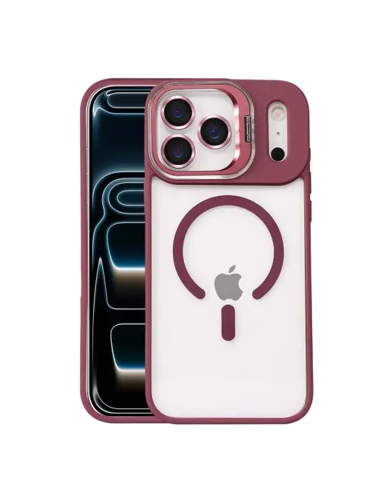 Joko Apple İphone 17 Pro Max Remim Lensli Magsafe Standlı Kapak - Bordo