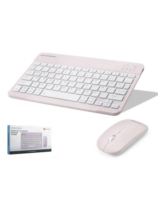 Kablosuz Bluetooth Smart Klavye Mouse Seti Şarjlı 1600 Dpi Pembe HDX2508P
