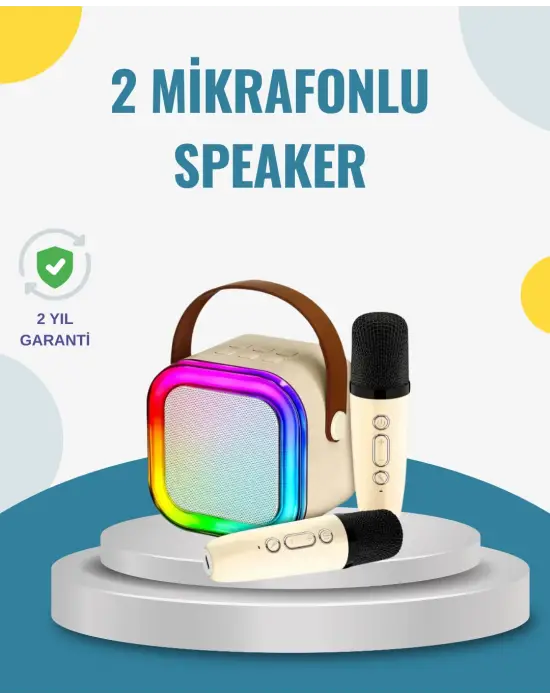 Kablosuz Karaoke Hoparlör – Çift Mikrofon Ve Led Işıklı