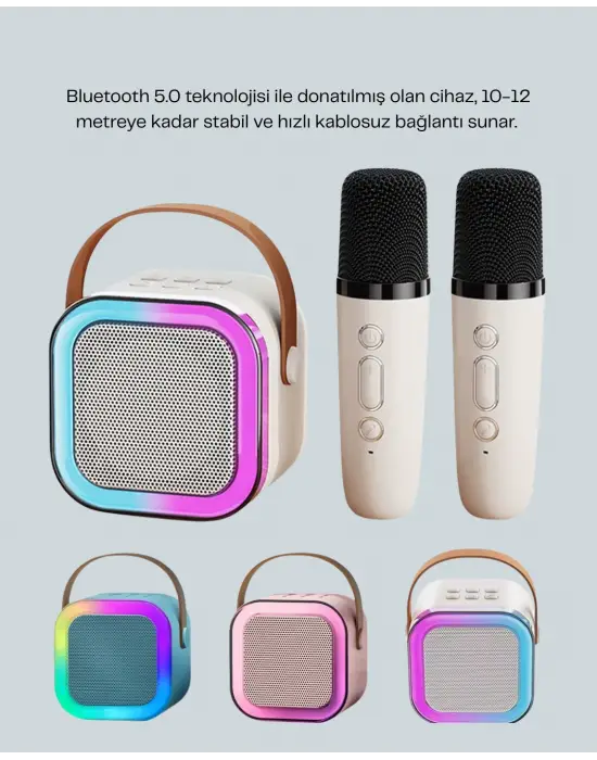 Kablosuz Karaoke Hoparlör – Çift Mikrofon Ve Led Işıklı