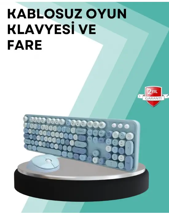 Kablosuz Klavye Ve Mouse Seti – Sessiz Tuş, Retro Tasarım