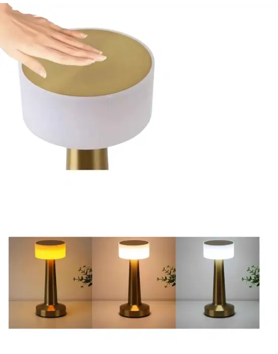 Kablosuz Mantar Masa Lambası Gold Kare Tasarım Type C Şarjlı