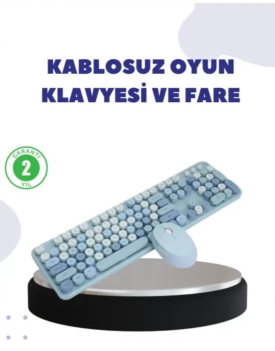 Kablosuz Retro Klavye Ve Mouse Seti – 104 Tuşlu, Sessiz Yazım
