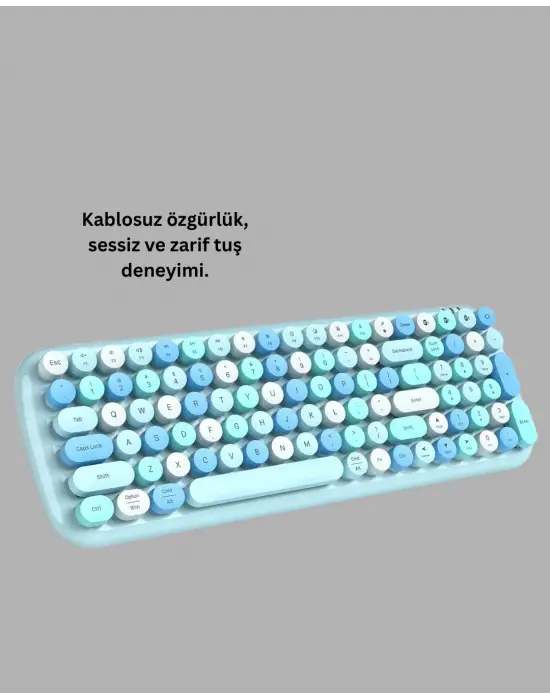 Kablosuz Retro Klavye Ve Mouse Seti – 104 Tuşlu Sevimli Tasarım