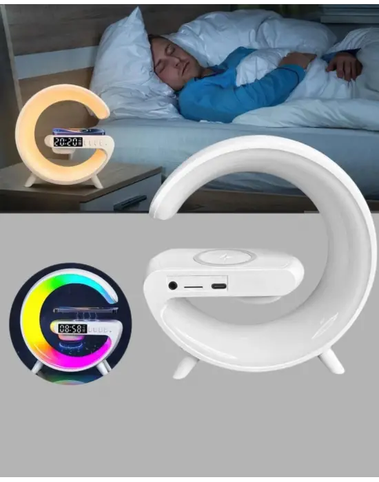 Kablosuz Şarjlı Atmosfer Lambası Bluetooth Hoparlör Ve Akıllı Alarm Özellikli