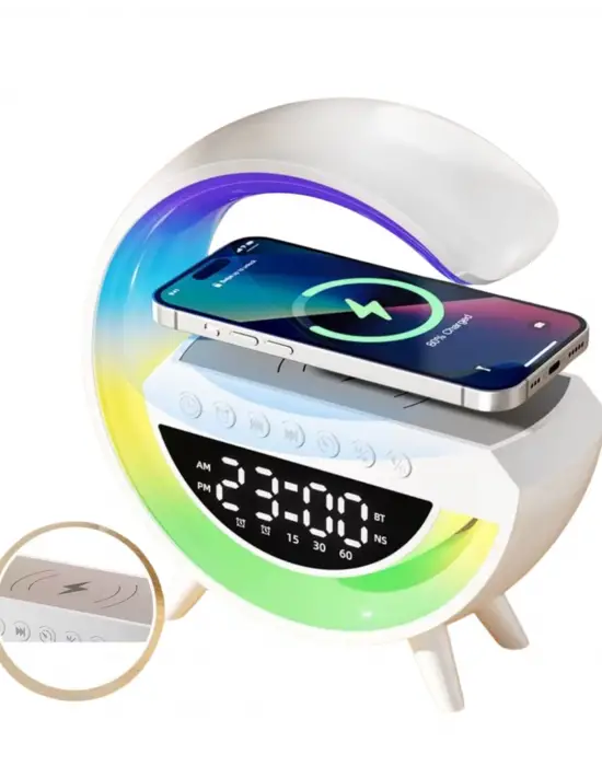 Kablosuz Şarjlı Bluetooth Hoparlör Rgb Işık Gece Lambası Dijital Saat