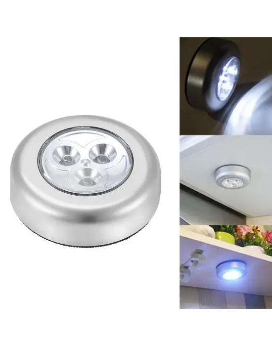 Kablosuz Spot Pilli Dokunmatik Led Lamba 3 Ledli Dolap Lambası