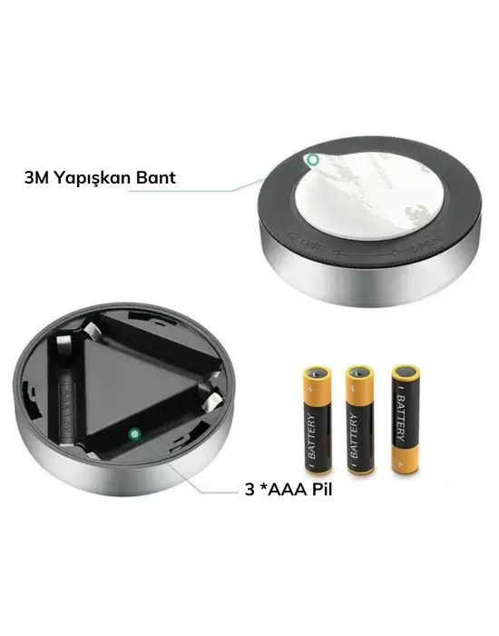 Kablosuz Spot Pilli Dokunmatik Led Lamba 3 Ledli Dolap Lambası