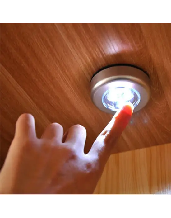 Kablosuz Spot Pilli Dokunmatik Led Lamba 3 Ledli Dolap Lambası